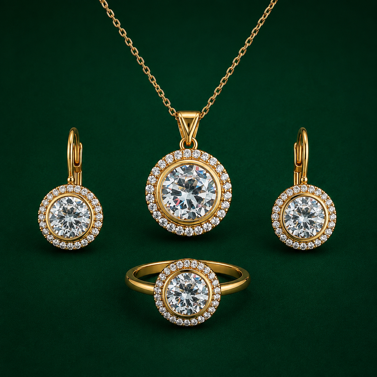 Mahveen Clear Crystal Round Halo | 4Pc Set | Imported
