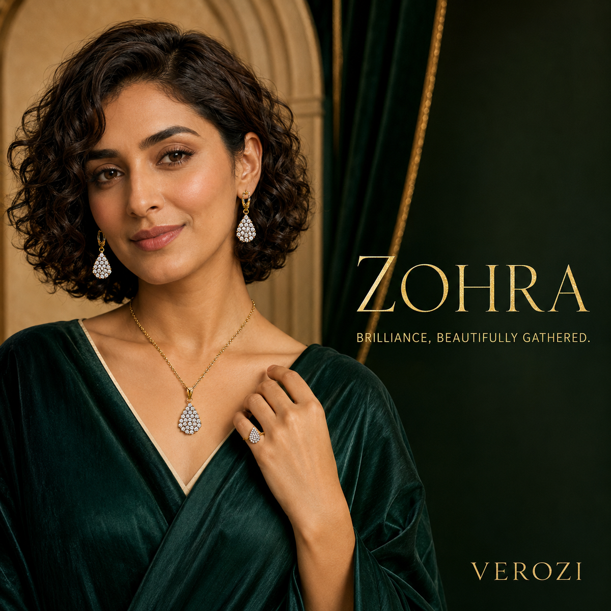 Zohra Clear Crystal Teardrop Cluster | 4Pc Set | Imported