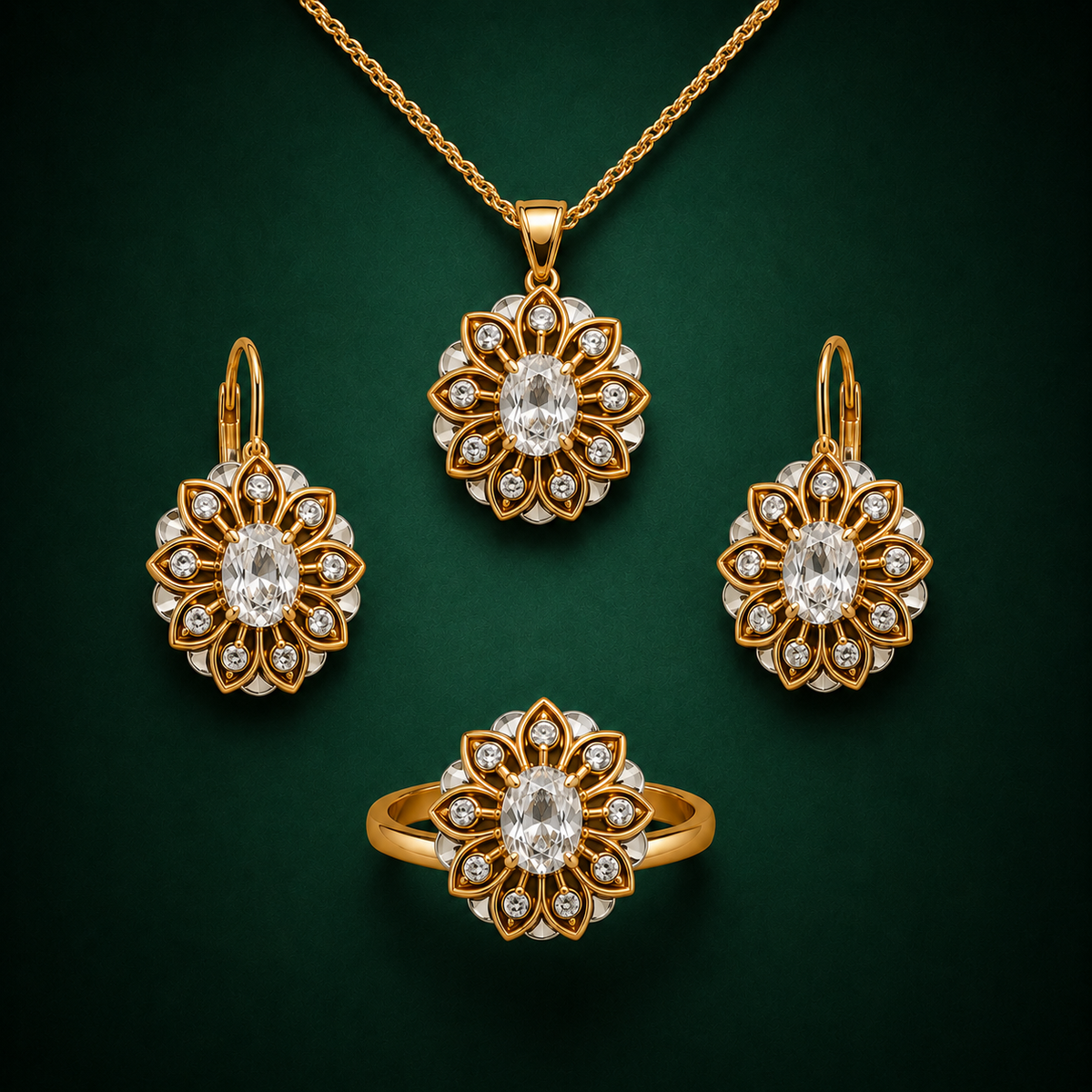 Shamsa Clear Crystal Floral Sunburst | 4Pc Set | Imported