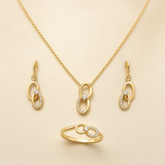 Amaanat Interlocking Oval | 4Pc Set | 22K Gold Plated