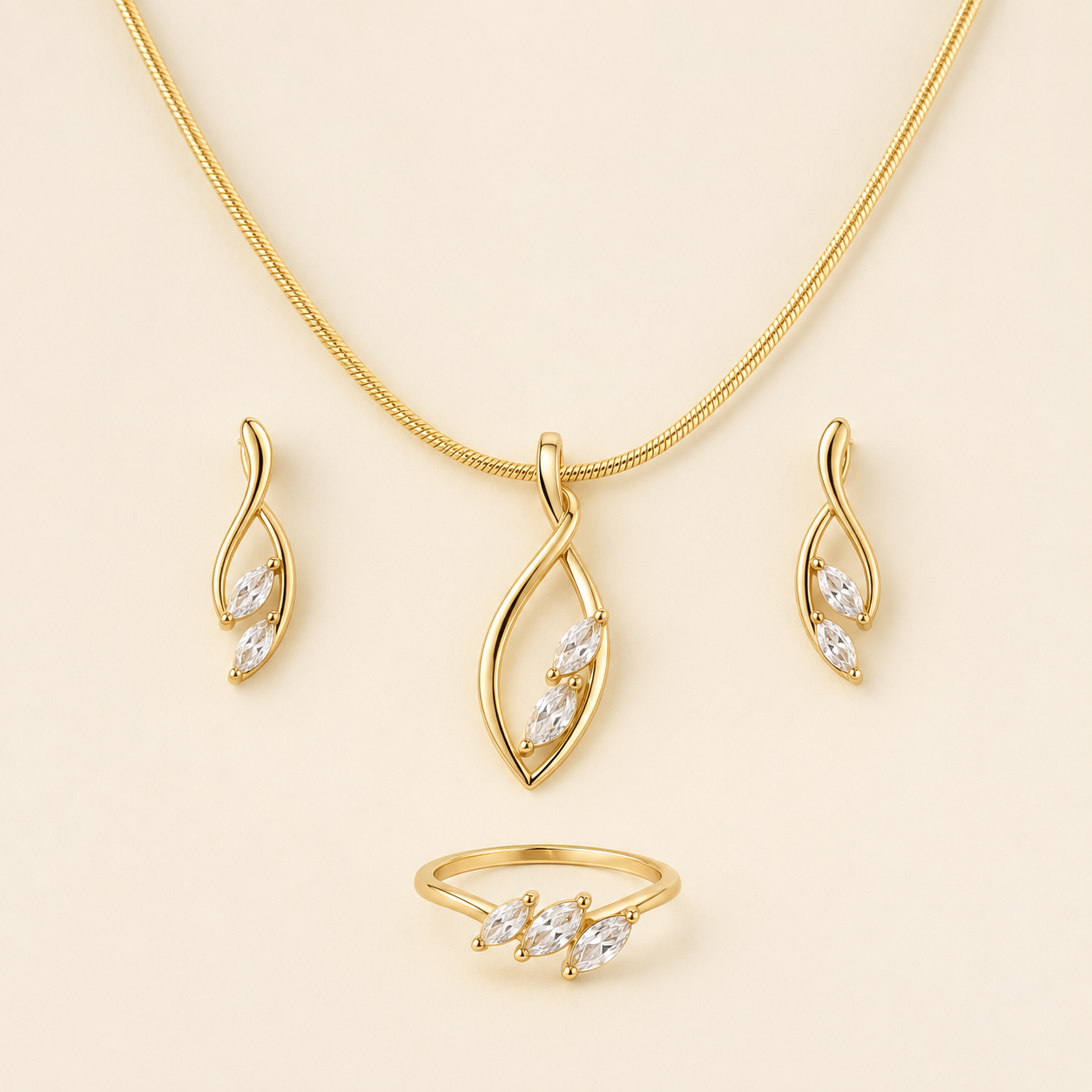 Ayla Marquise Crystal | 4Pc Set | 22K Gold Plated