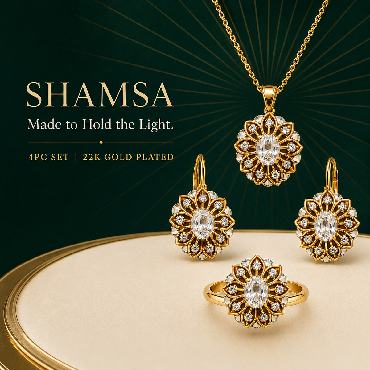 Shamsa Clear Crystal Floral Sunburst | 4Pc Set | Imported