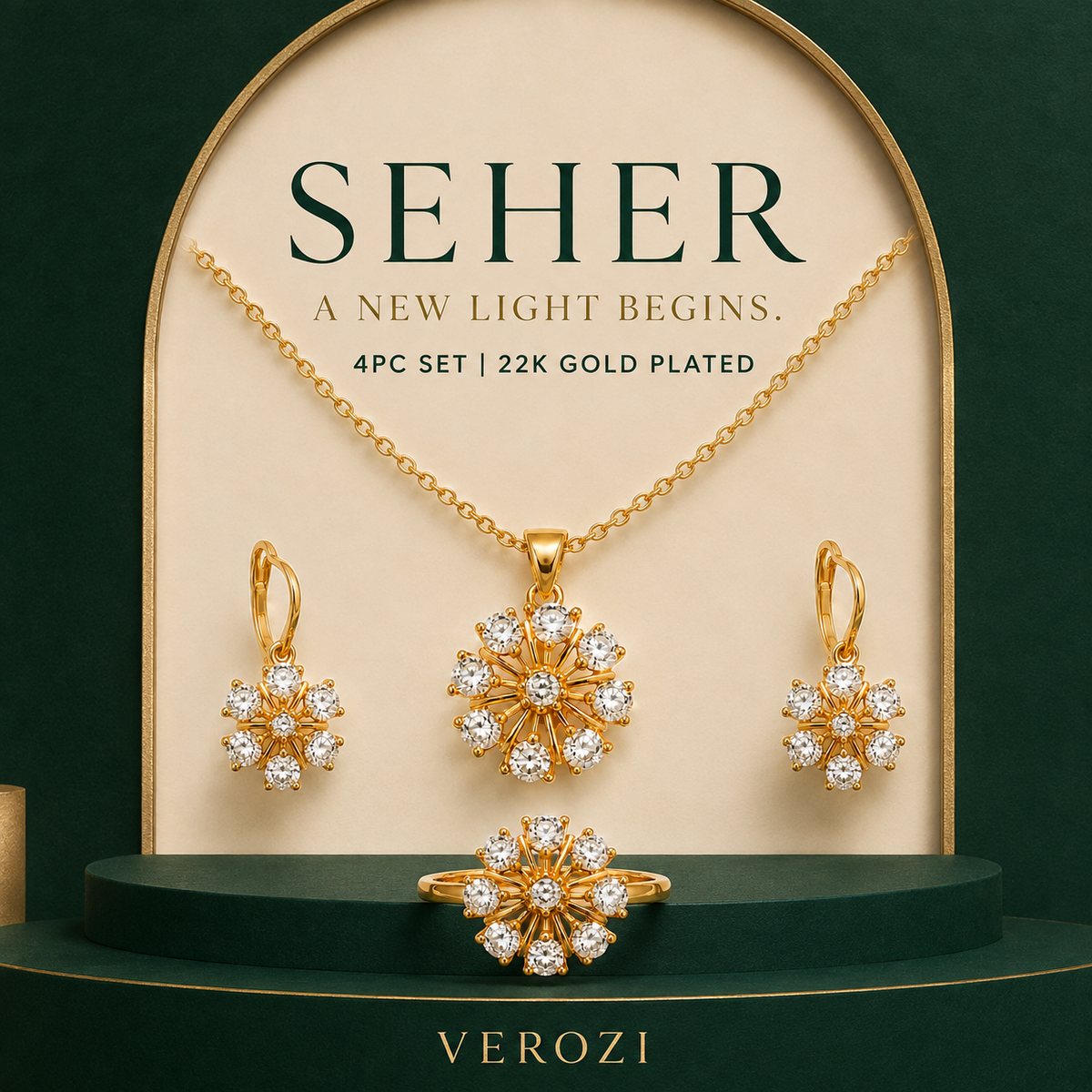 Seher Clear Crystal Radiant Burst | 4Pc Set | Imported