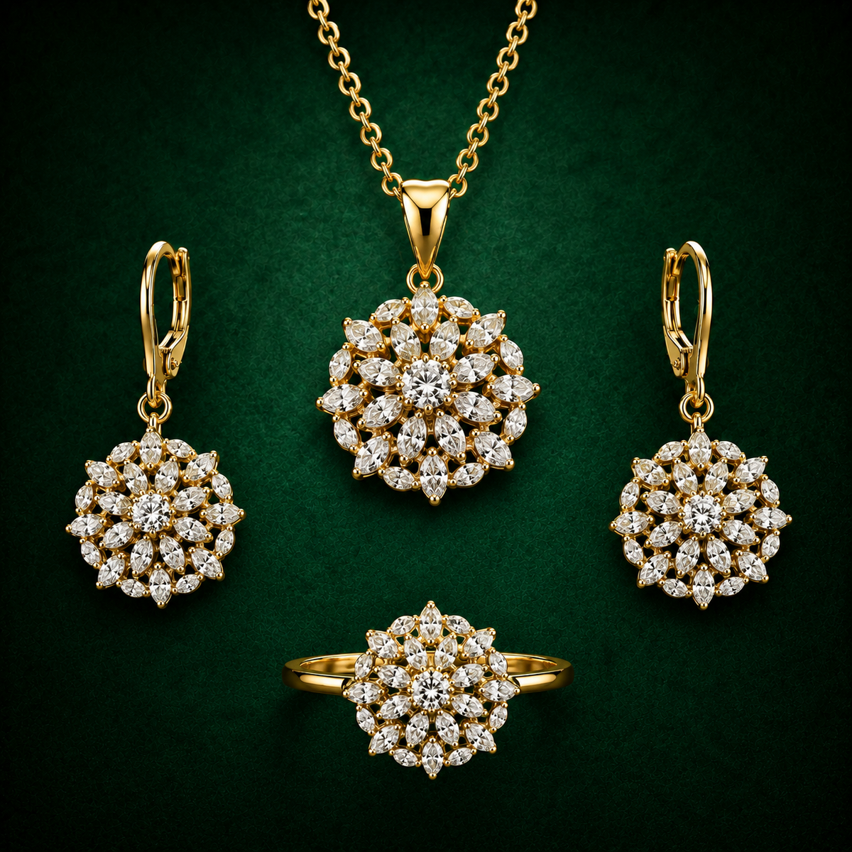 Roshanara Marquise Floral Rosette | 4Pc Set | Imported