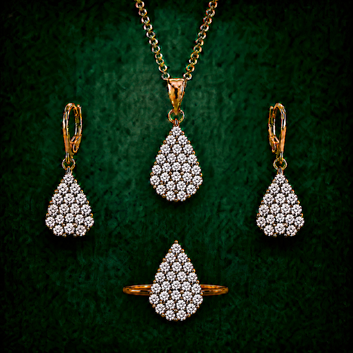 Zohra Clear Crystal Teardrop Cluster | 4Pc Set | Imported