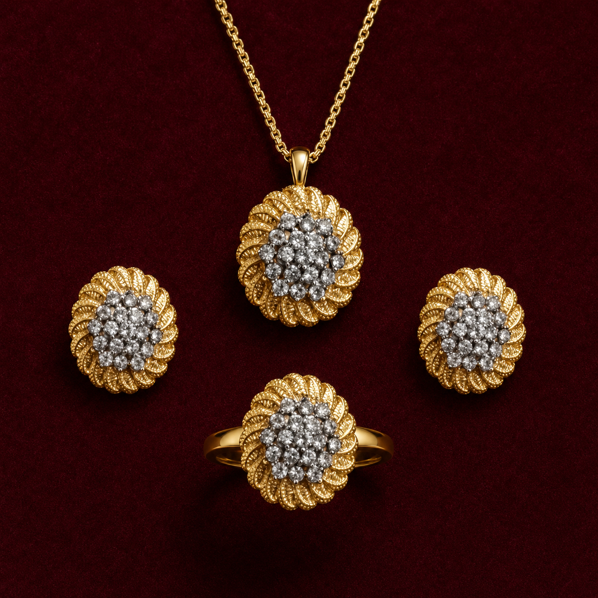 Nayab Sculpted Gold Halo | 4Pc Set