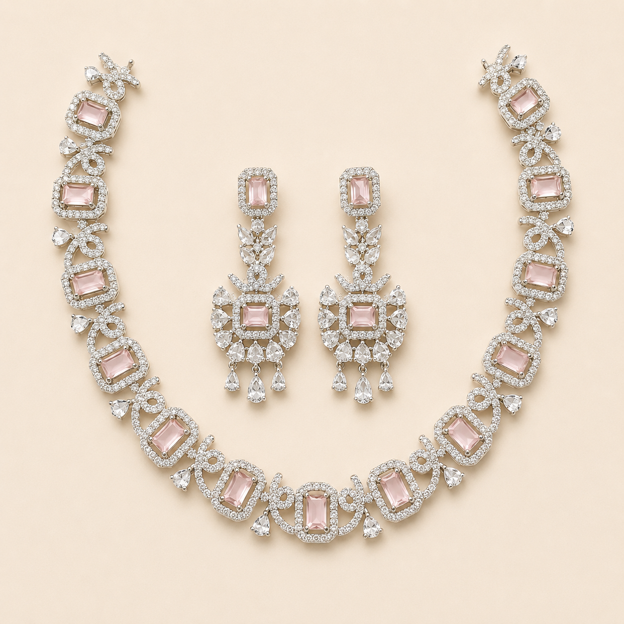 Roshanay | 3Pc Blush-Pink Crystal Necklace Set