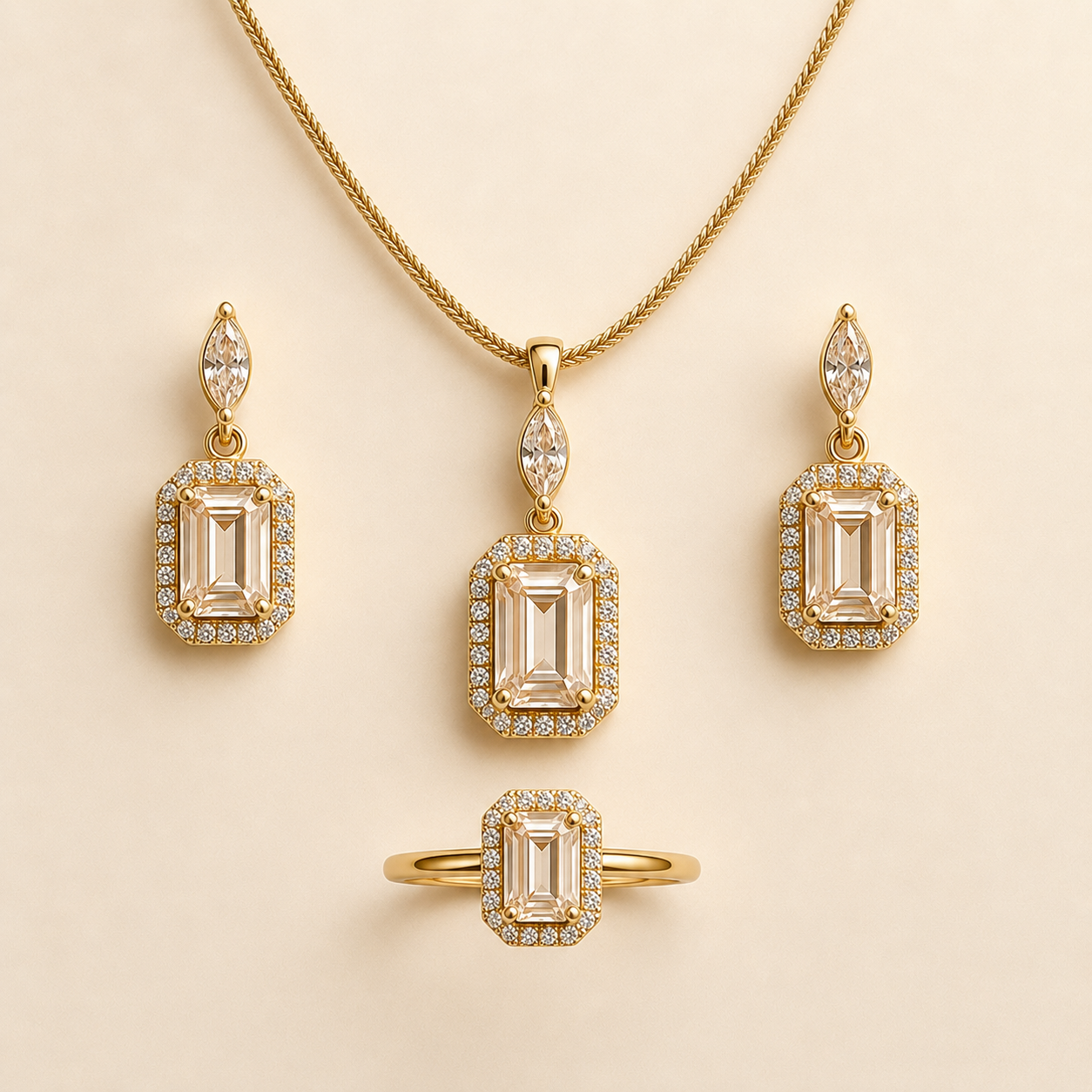 Mehr Champagne Emerald-Cut | 4Pc Set | 22K Gold Plated