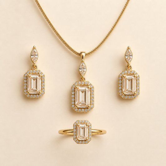 Mehr Champagne Emerald-Cut | 4Pc Set | 22K Gold Plated